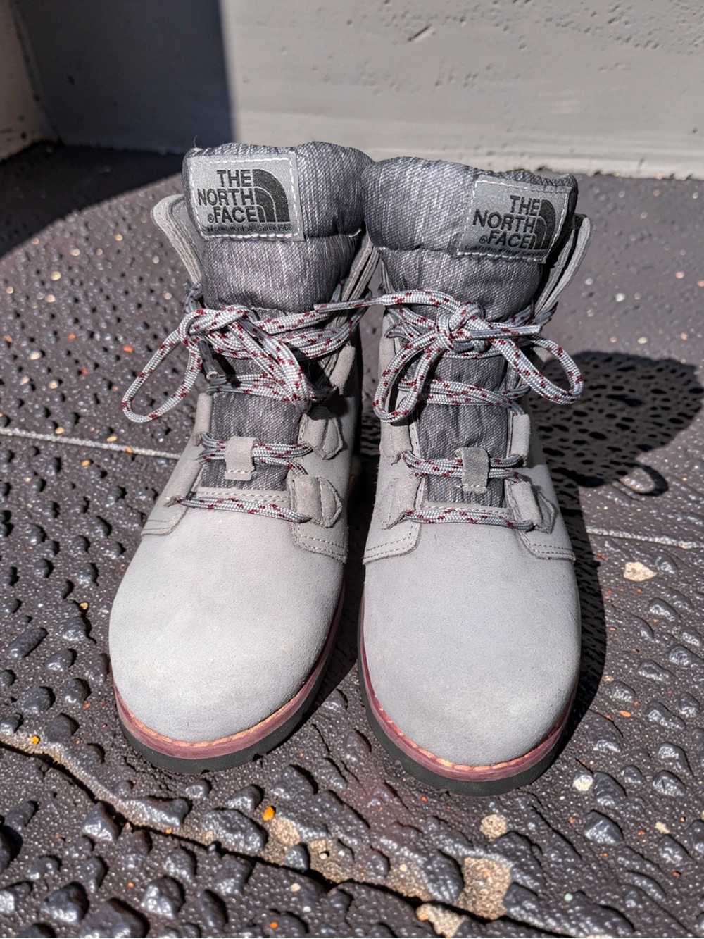 The North Face Kids Gray Lace-Up Outdoor Boots with Red-Accent Laces